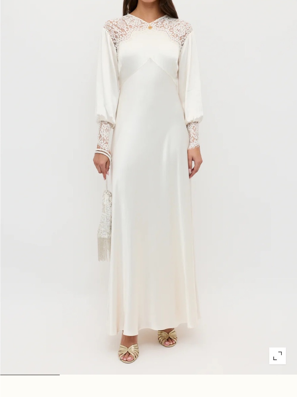 RIXO Cream Lace Yoke Long Sleeve Bridal Gown